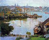 Edward Henry Potthast Harbor Village painting